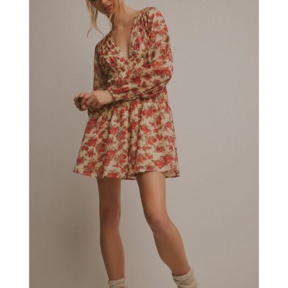 FREE PEOPLE Dress NWT Keep You Mini Fit & Flare Classic Combo Red Cream Size XS - Picture 7 of 16